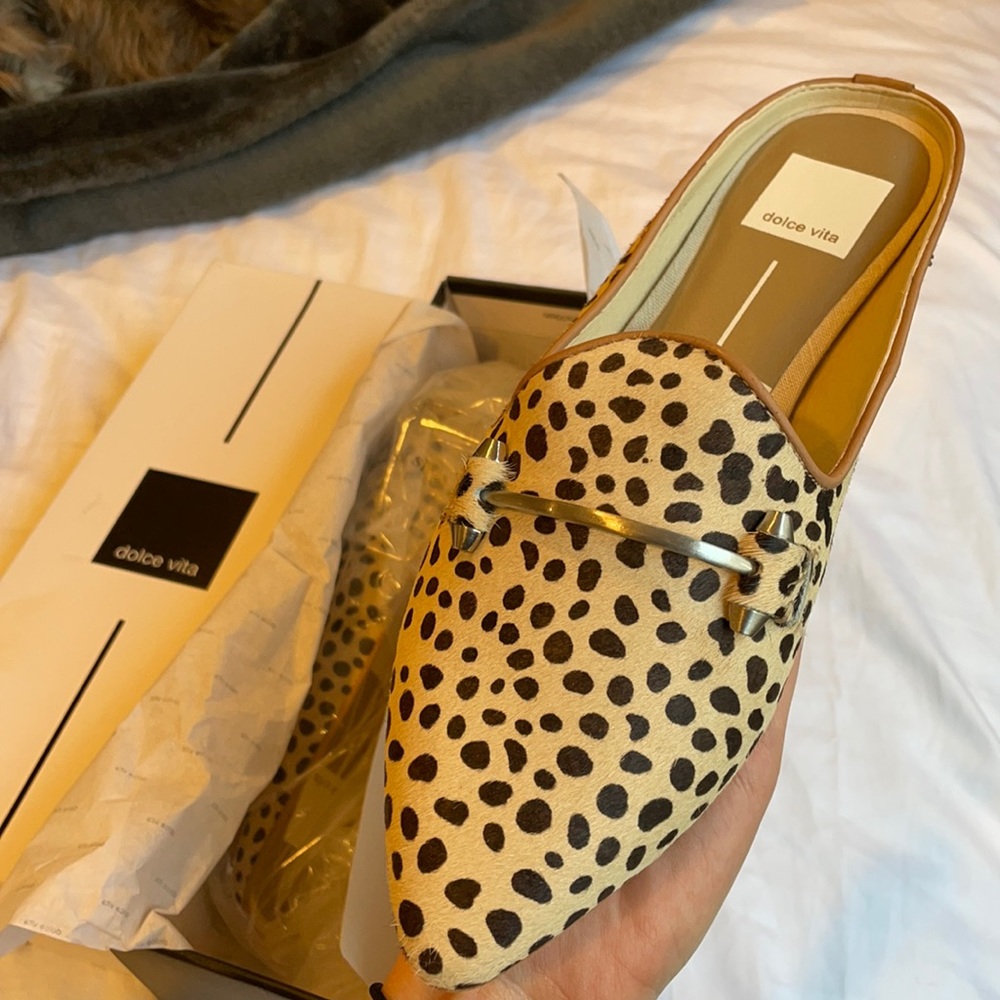 Dolce Vita Leopard Calf Hair Gram Mules Pointy Toe Flats - NWT